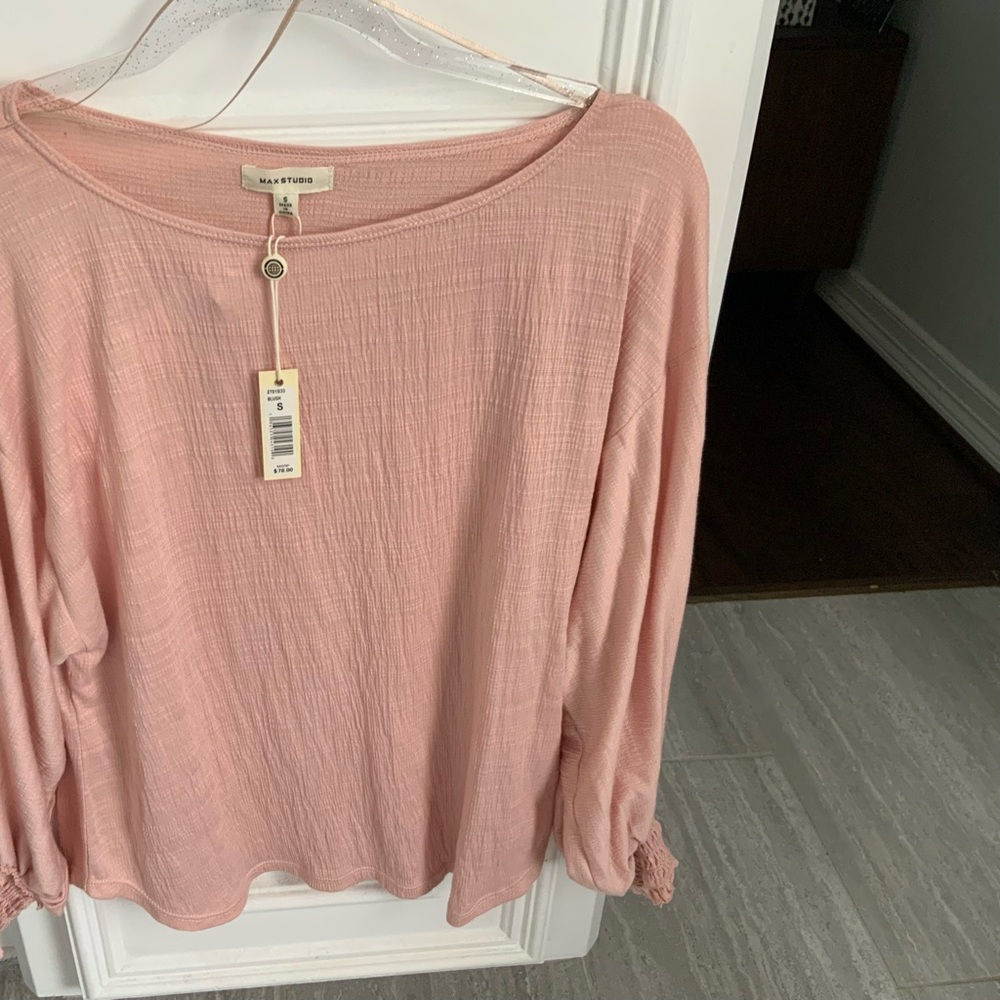 Max Studio Pink Long Sleeve Ribbed Blouse